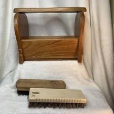 Wooden Shoe Shine Box Atco Polishing Bristle Brush With Made USA Plastic Brush