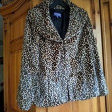 VIVIENNE TAM Black Gold Beige Faux Fur Leopard Knit Cropped Jacket Vintage SZ 6