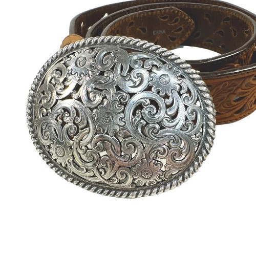 Tony Lama Belt Western Tooled Leather Layla Floral Brown  display picture 1