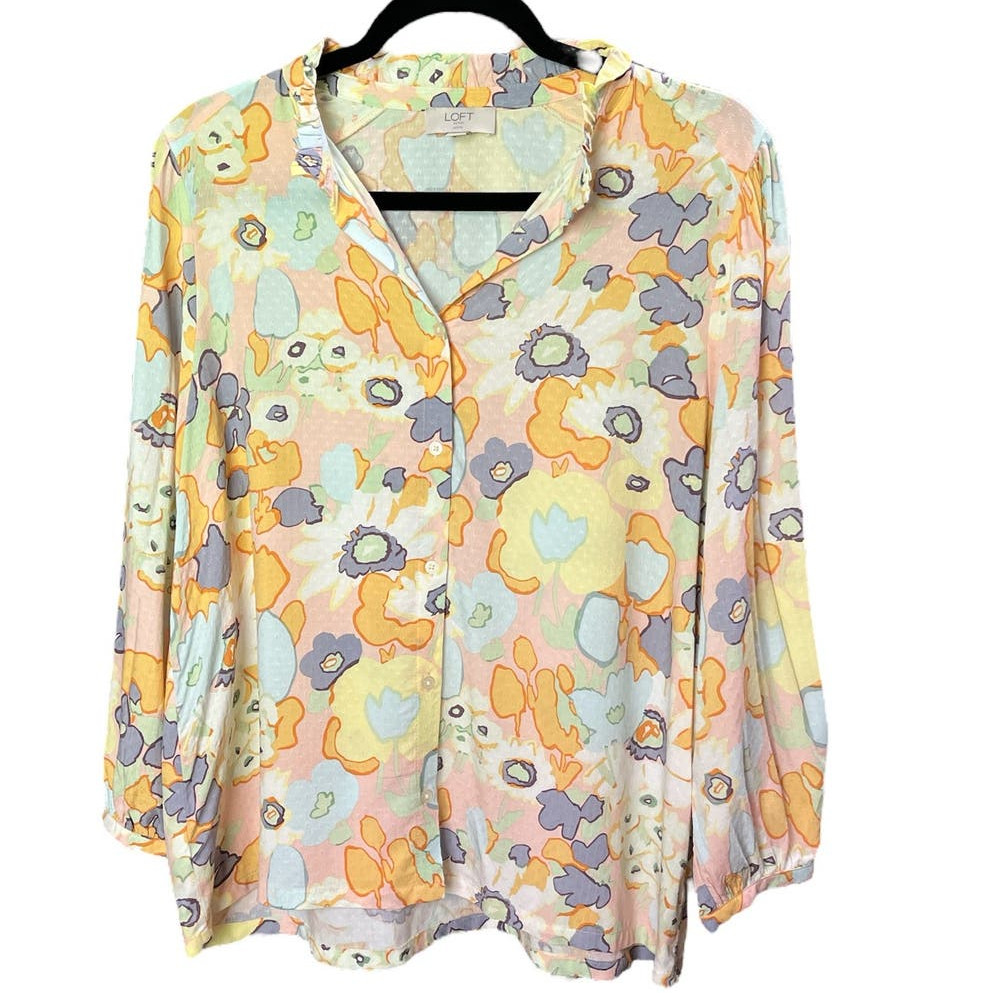 Loft Button Up Blouse, Multi-Colored, Large Petite - image 1