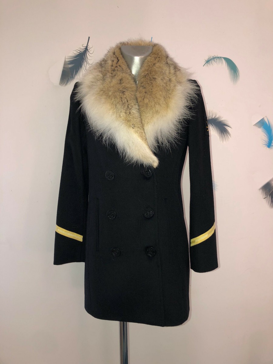 luxueux caban style marin laine noire col fourrure SAM RONE