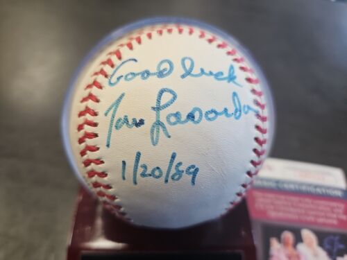 Tom Lasorda SIGNED 1/20/1989 National League Baseball JSA COA w/ Ball Stand - Picture 3 of 8