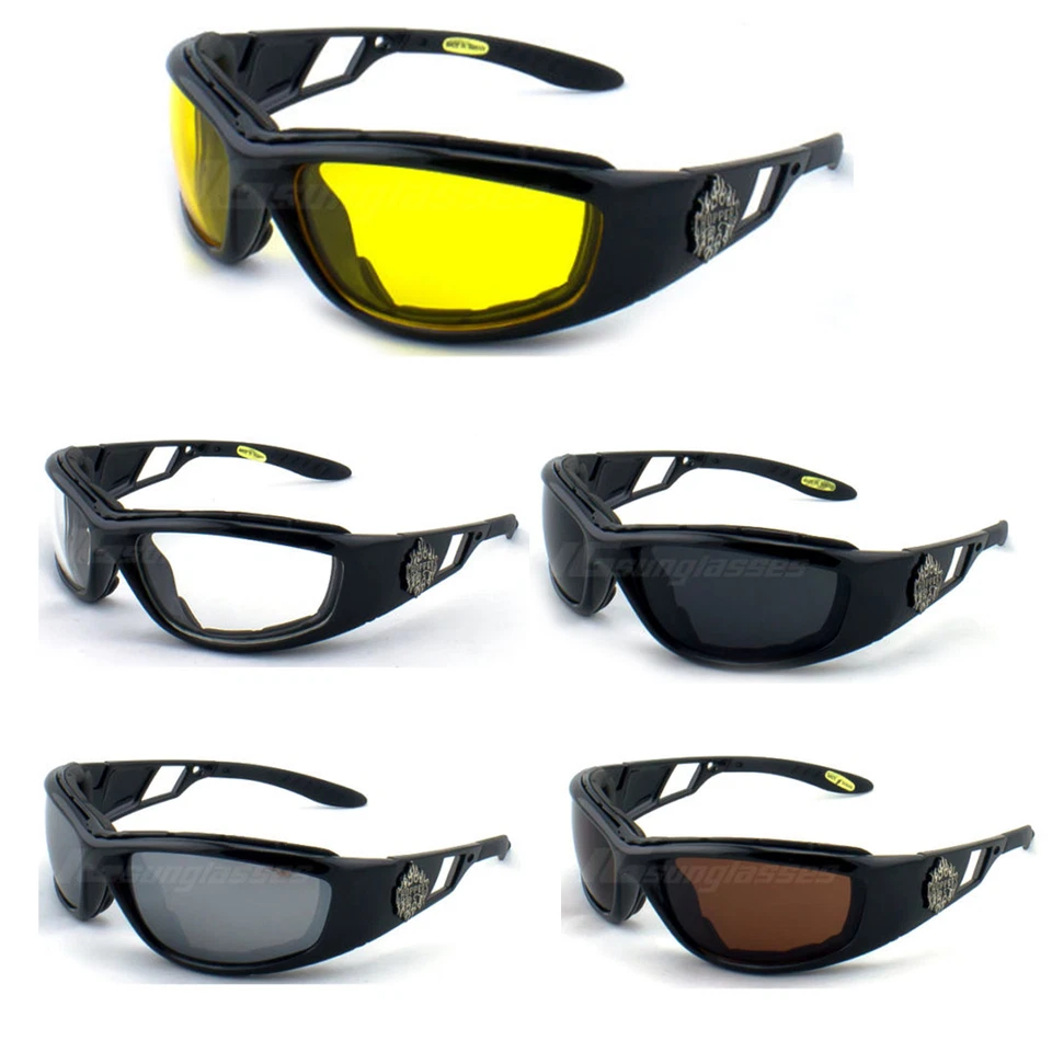 Sicherheits Brille Motorrad Biker Polycarbonat Gläser Mit Polsterung UV 100% - Bild 1 von 1