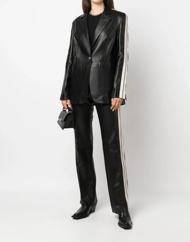 PALM ANGELS LEATHER TRACK BLAZER GIACCA DI PELLE DONNA PWJA011F22LEA0011010 - Imagen 2 de 5
