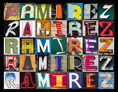RAMIREZ Name Poster featuring photos of actual sign letters