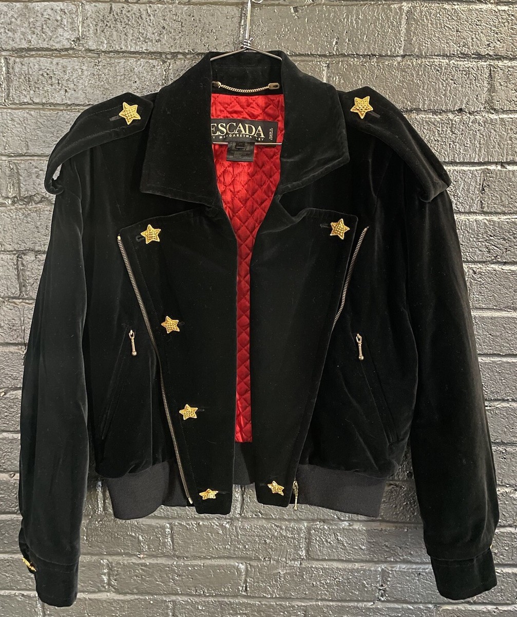 ESCADA Vintage Black Velvet Star Moto Bomber Jacket | eBay ESCADA Vintage Black Velvet Star Moto Bomber Jacket | eBay