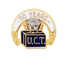 UCT 50 Years Service Lapel Hat Pin Gold Tone Diamond Emblem Member Award