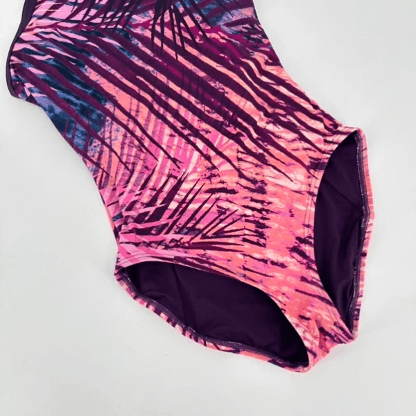 Traje de baño para mujer Carmen Marc Valvo tropical palmera halter espalda abierta púrpura talla 4 Foto 4 de 4