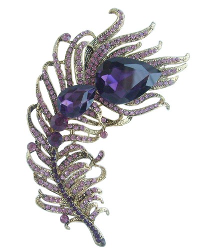 4.33" Elegant Peacock Feather Brooch Pin Pendant Rhinestone Crystal BP05038 - Picture 30 of 48