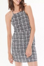 Urban Outfitters size Medium black white plaid mini dress strappy tie-back Y2K