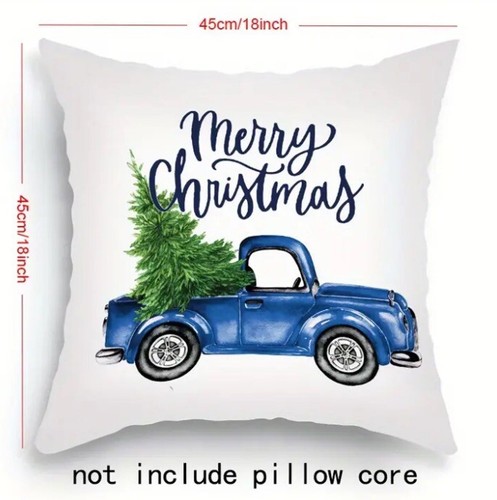 Christmas Blue Truck Pillow Case Printed 18” X 18” - Picture 2 of 3