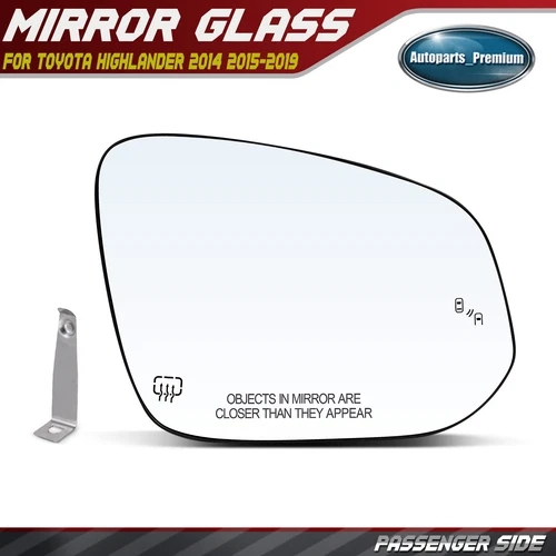 Passenger Side Mirror Glass w/ Blind Spot Detection for Toyota Highlander 14-19