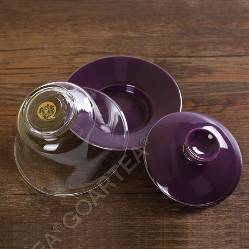 Taza de té y salsa Gongfu Gaiwan de porcelana de vidrio transparente púrpura 130 ml - Imagen 3 de 4