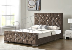 truffle crushed velvet upholstered chesterfield bed mattress button choice ebay