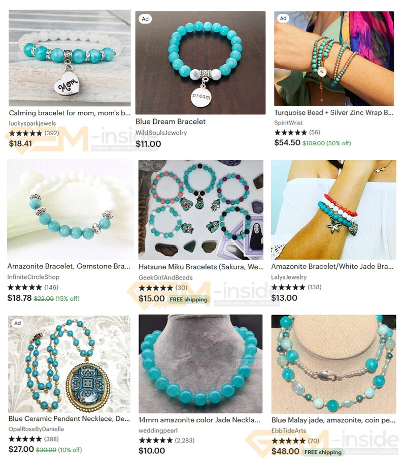 Cuentas espaciadoras sueltas de piedras preciosas redondas de jade azul claro para hacer joyas de 15" Foto 2 de 4