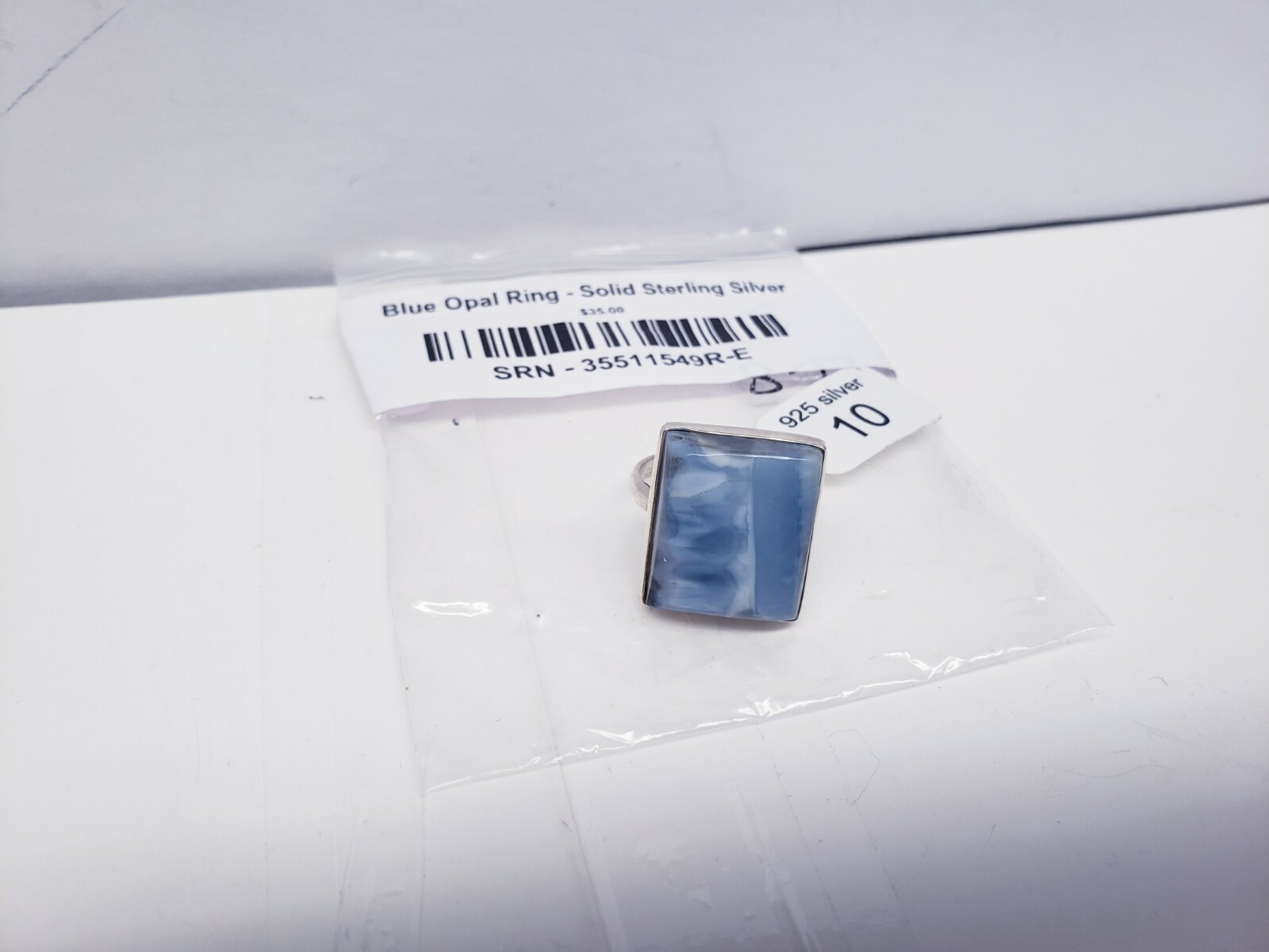 Solid Sterling Silver Blue Opal Square Ring - image 1