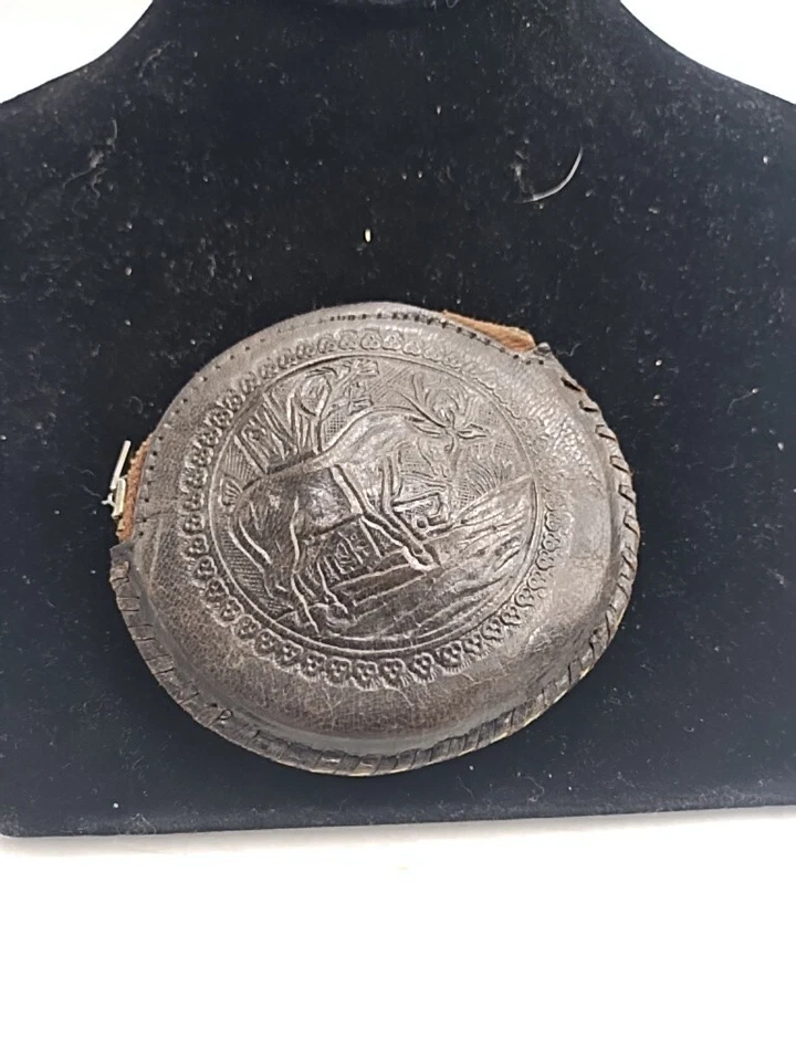 Винтажный кошелек для монет ручной работы кожаный круглый мешочек 3,5 дюйма - Изображение 3 из 4