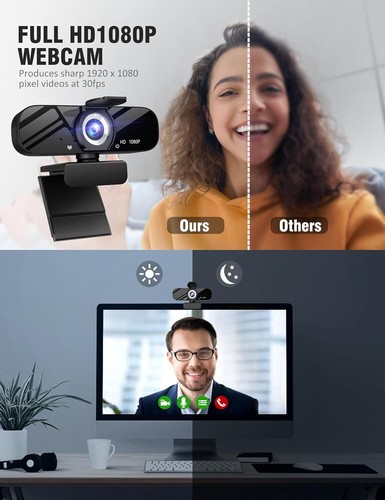 Vielseitige Full HD Webcam mit 1080p Auflösung, Stativ & Sichtschutz inklusive - Bild 4 von 8