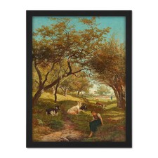 Bilders The Goatherdess Farm Goat Painting Framed Wall Art Print 18X24 In