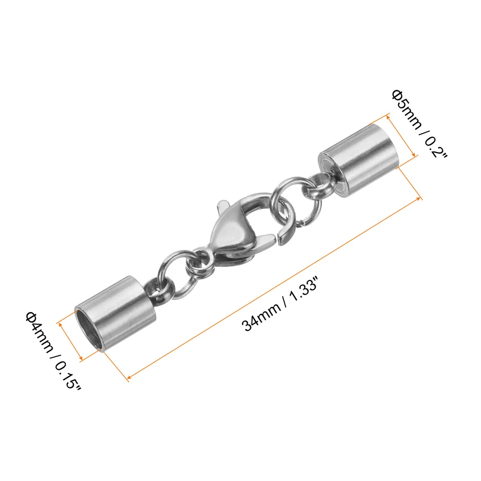 Tapa de extremo de cable 6 piezas 4 mm ID Langosta Cierre de garra Tapas de extremo Acero inoxidable Tono plateado Foto 2 de 4