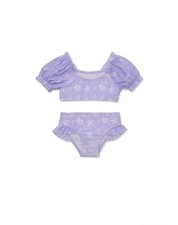 Wonder Nation Toddler Girl Purple Puff Sleeve Bikini W/UPF 50 Size 2T NEW
