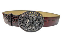 VTG White House Black Market Red 32" x 1,5" Pasek Skóra lakierowana MockCroc Ornate