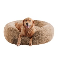Calming Dog Beds for Large Dogs, Faux Fur Donut Cuddler Dog Bed, Round Fluffy...