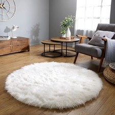 Latepis White Round Rugs 6ft Faux Fur Sheepskin Circle Rug for Living Room Fl...
