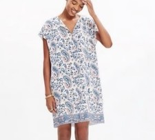 Madewell Blue and Pink Paisley 100% Silk V Neck Shift Dress Womens L