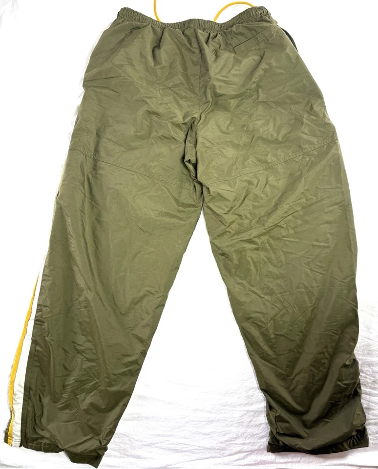 Calça de atletismo Nike verde Y2K masculina L listra branca amarela com zíper tornozelos forrados folgados - Imagem 2 de 4