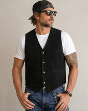 Vintage Global Identity GIII Black Suede Leather Vest Men s XL Western Biker