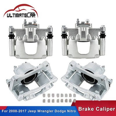 4Pcs Front+Rear Brake Calipers w/ Brackets For 08-17 Jeep Wrangler Dodge Nitro
