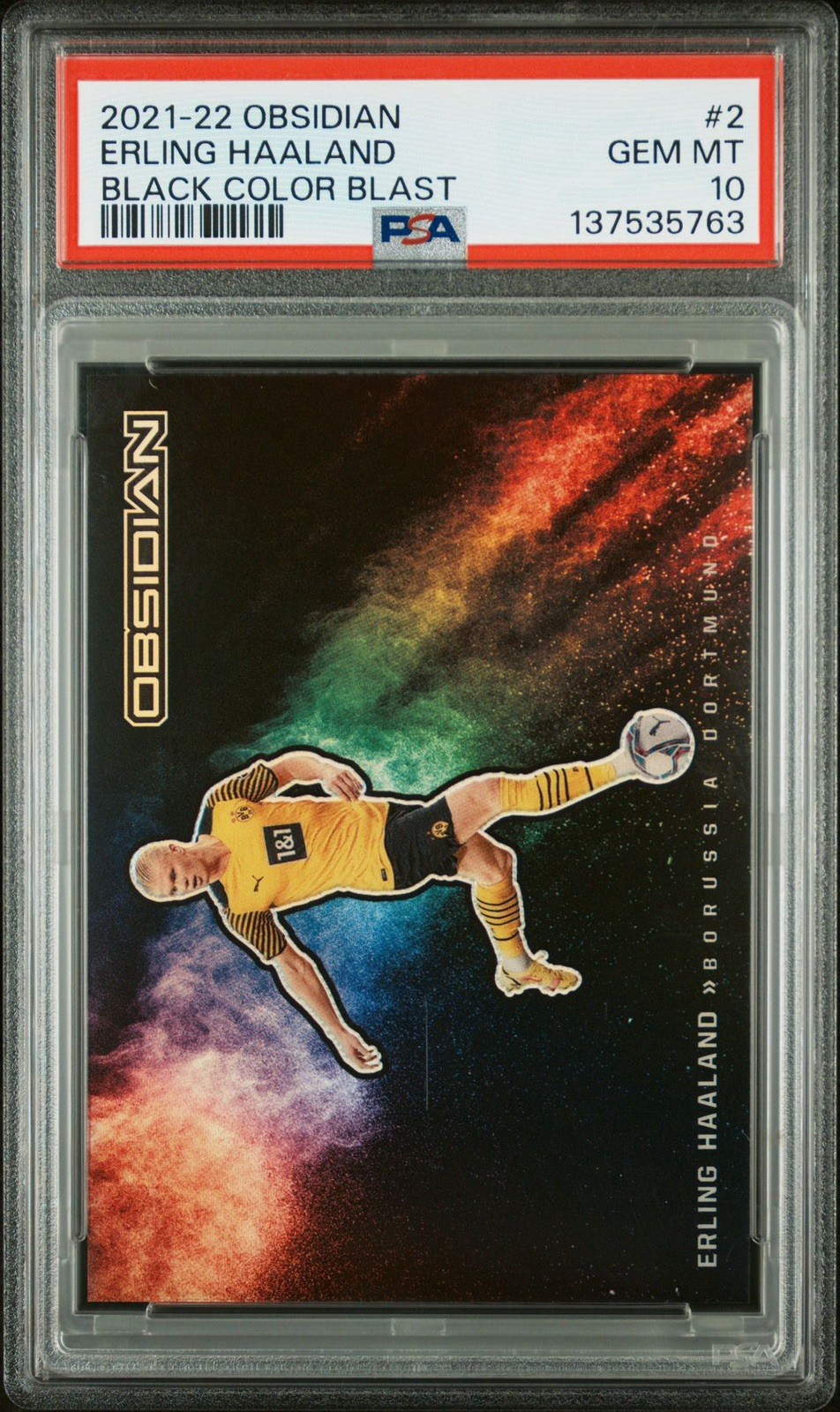 2021-22 Panini Obsidian Erling Haaland #2 Black Color Blast Case Hit SSP PSA 10