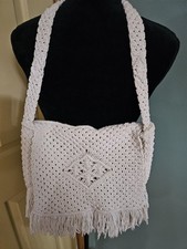 Vintage Macrame Cream Colored Purse 70's Hippie Style