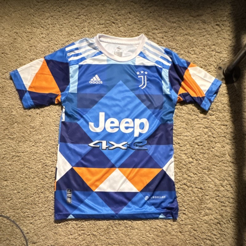 adidas Juventus Vlahović #7 Soccer Jersey Blue Orange White Size 164