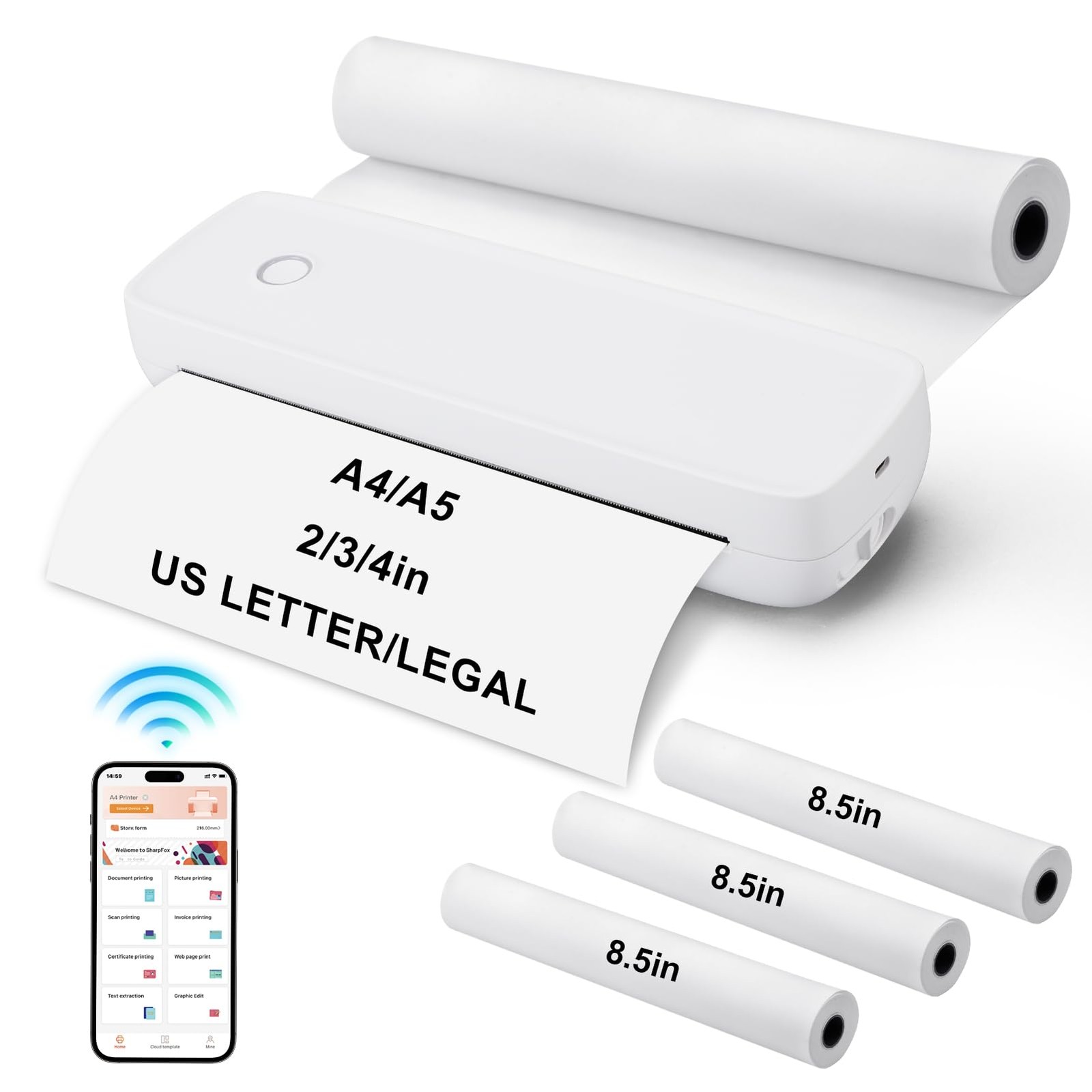 Yosoo Health Gear Portable Printer Long Standby Light, HD Printing Technology,