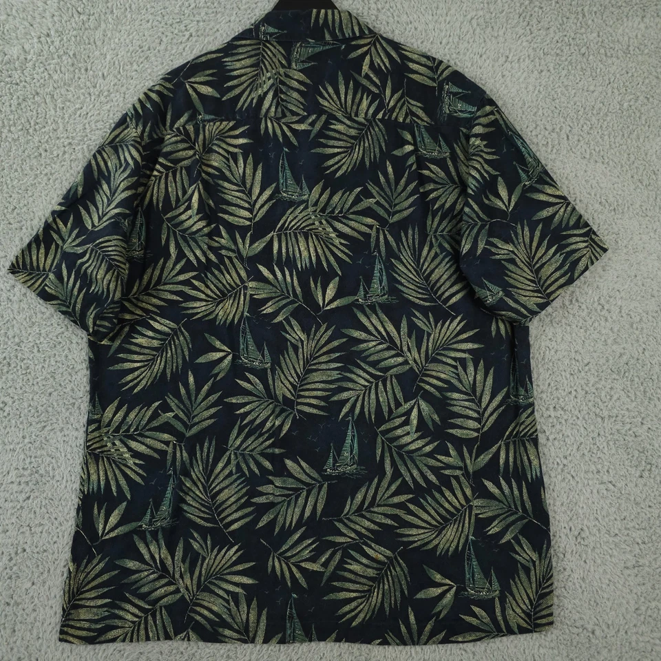 Camisa Woolrich De Colección Para Hombres L Azul Verde Hoja Velero Abotonada Cuello Lazo Campamento Foto 2 de 4