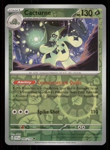 Cacturne SV01: Scarlet & Violet Base Set #006/198 UC Reverse Holo Pokemon LP - Picture 1 of 2