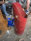 Red Metal Coal / Ash Scuttle Hod with Wood Handle, Metal & Wood Construction — photo 2