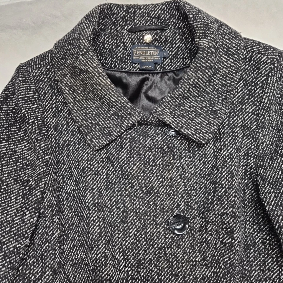Pendleton Mujer Talla 10 Negro Espiga Guisante Abrigo Mezcla Lana Trench Jacket Largo Foto 2 de 4