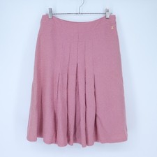 Chanel Coco Mark Tweed Skirt Mauve Pink Pleated Summer Wool Women's 40/US 8