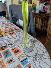 Vintage Beautiful MURANO Green  Clear Stretched Twisted Art Glass 11.25" Vase