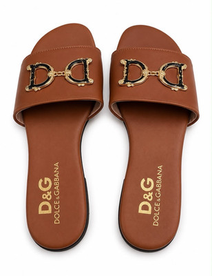 Dolce & Gabbana Women's Brown Logo Leather Slide Sandals Slip-On US 7.5