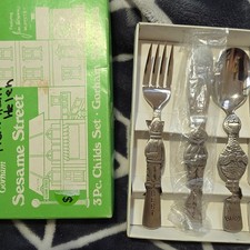 Sesame Street Gorham 1976 Stainless Steel 3-Piece Child's Silverware Set USA BOX
