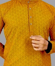 Jompers Men s Ethnic Kurta S 36 Kurta Length 38 Yellow Floral Embroidery