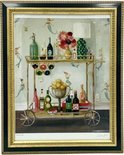 Janet Hill Studio Framed Bar Cart Art Print Portrait Cocktail 10x13