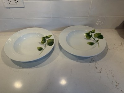 Crate & Barrel Pasta/Serving Bowls Set Of 2  Basil Herb 11.5'' Oversized EUC