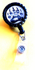 Animal Bear Paw 1 Id badge holder retractable alligator clip