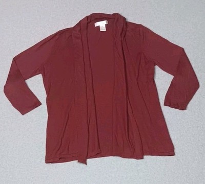 August Silk Open Front Silk Blend Cardigan M Maroon Wine Quiet Luxury Old Money