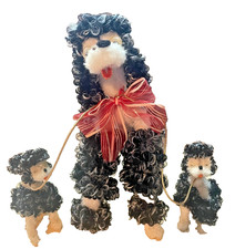 Vintage set 3 Spaghetti Poodle Figurines black silver MCM 1950s Japan Kitsch